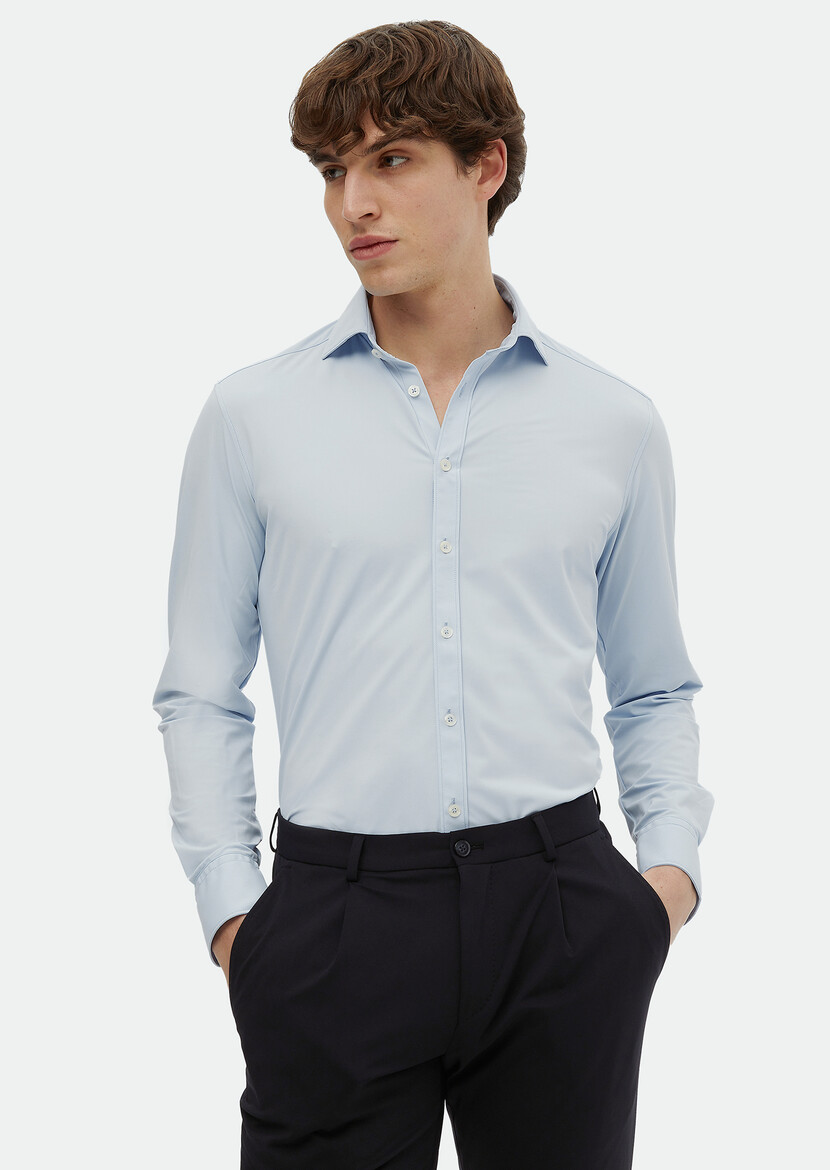 Blue Plain Regular Fit Weaving Classical Shirt 