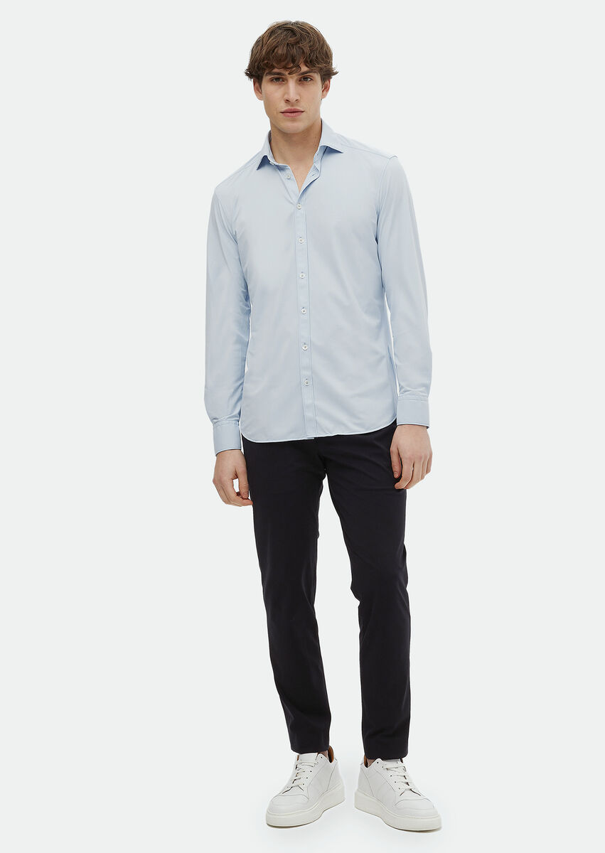 Blue Plain Regular Fit Weaving Classical Shirt - 2