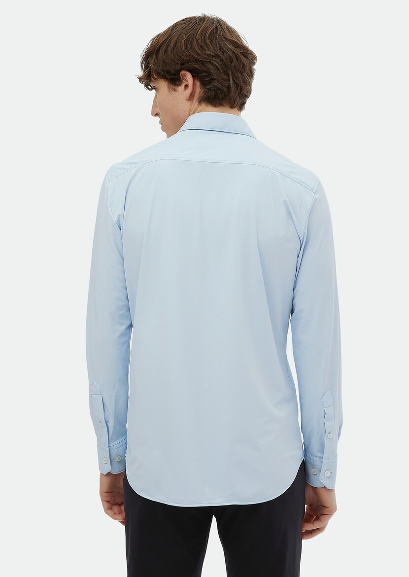 Blue Plain Regular Fit Weaving Classical Shirt - 5