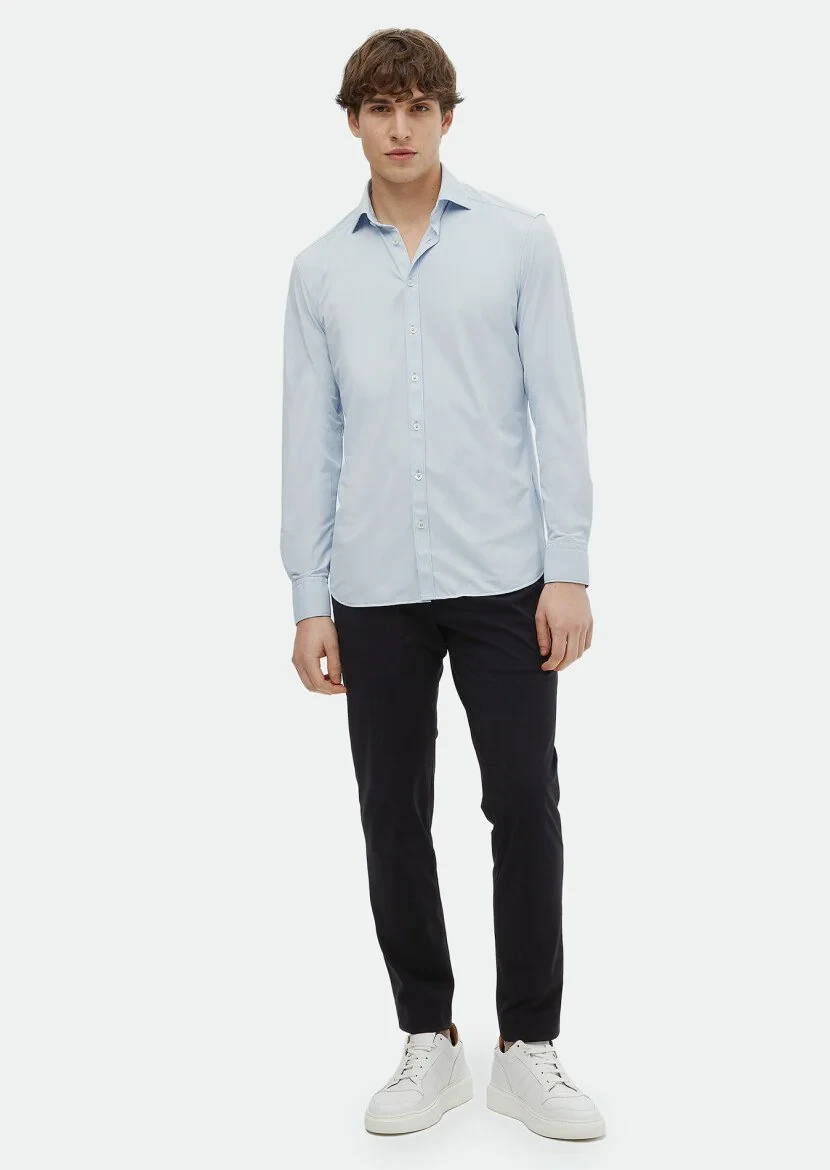 Blue Plain Regular Fit Weaving Classical Shirt 