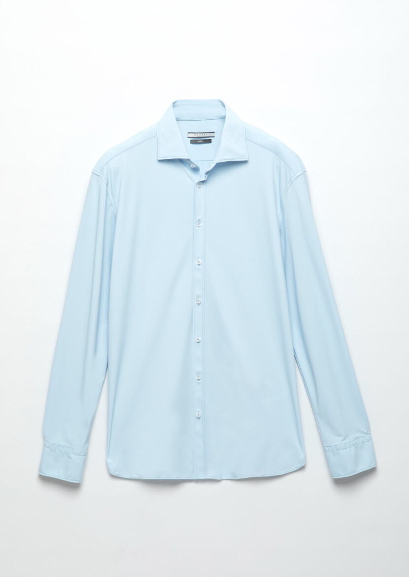 Blue Plain Regular Fit Weaving Classical Shirt 