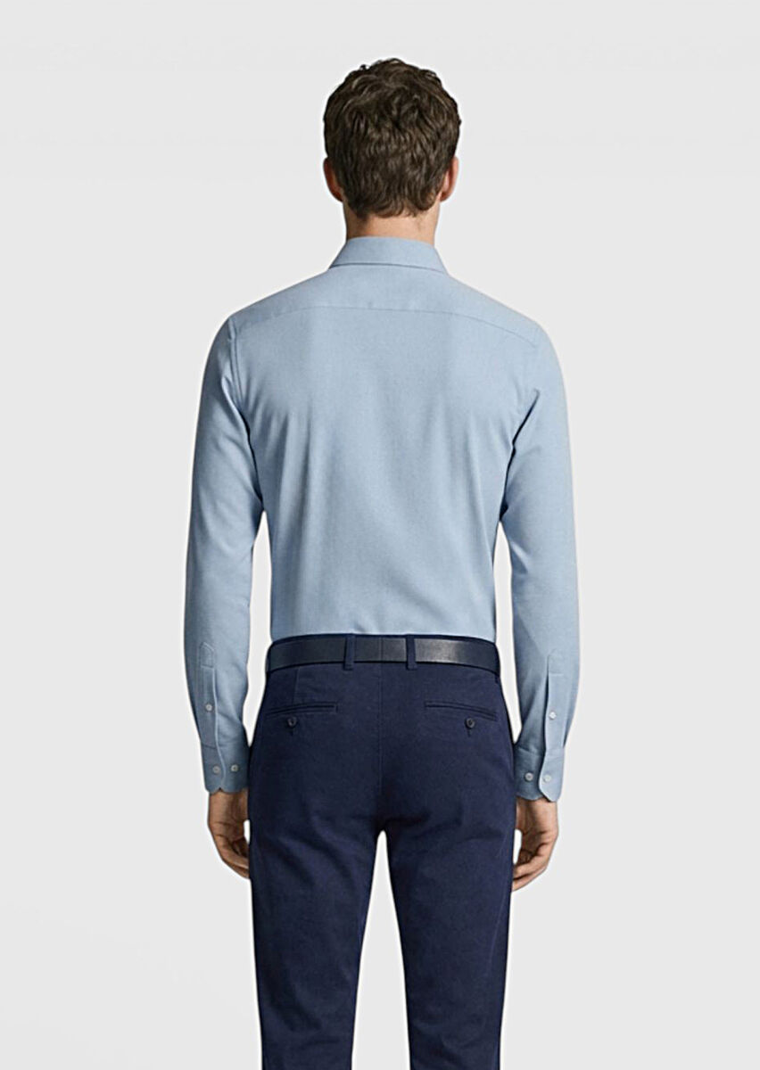 Blue Plain Regular Fit Weaving Classical Shirt - 4