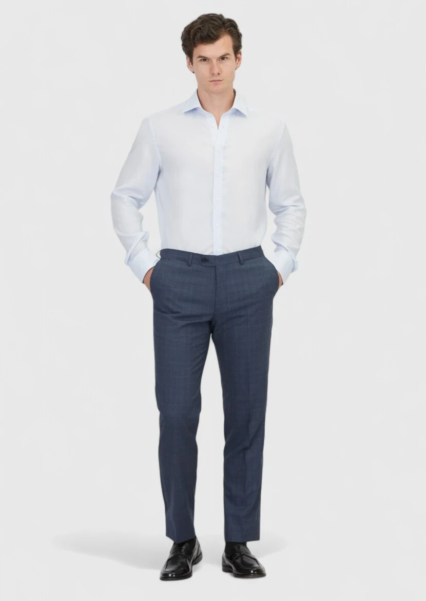 Blue Plain Regular Fit Weaving Classical Shirt 