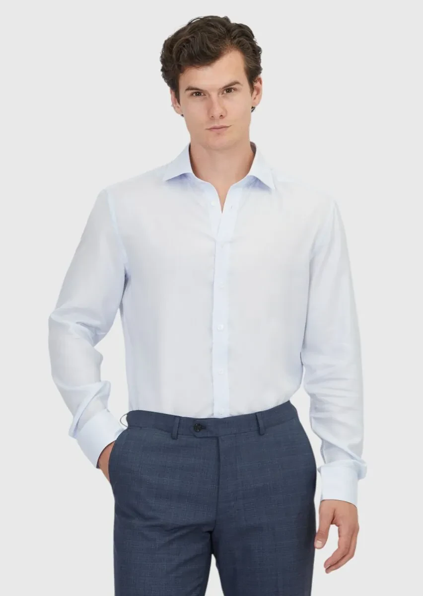 Blue Plain Regular Fit Weaving Classical Shirt - 1