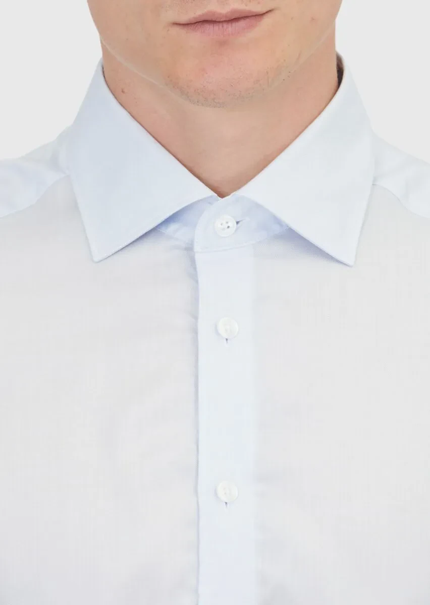 Blue Plain Regular Fit Weaving Classical Shirt - 3