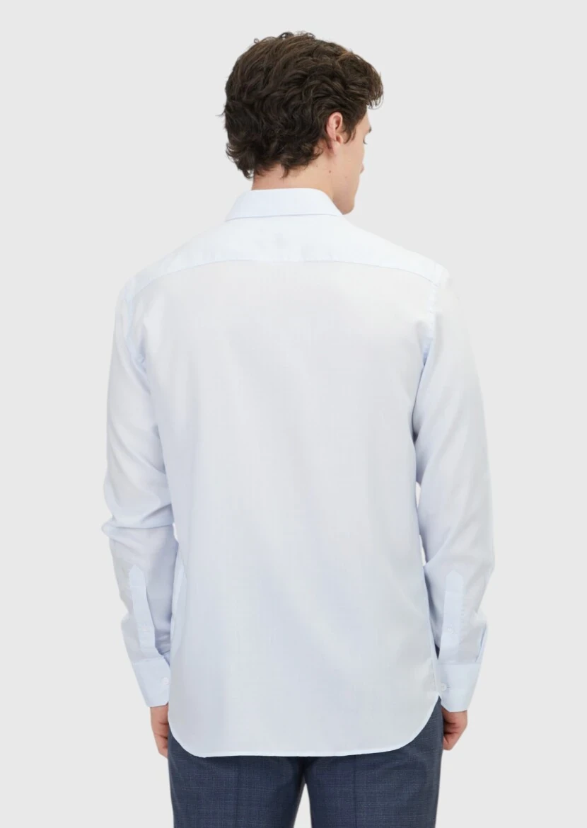 Blue Plain Regular Fit Weaving Classical Shirt - 5