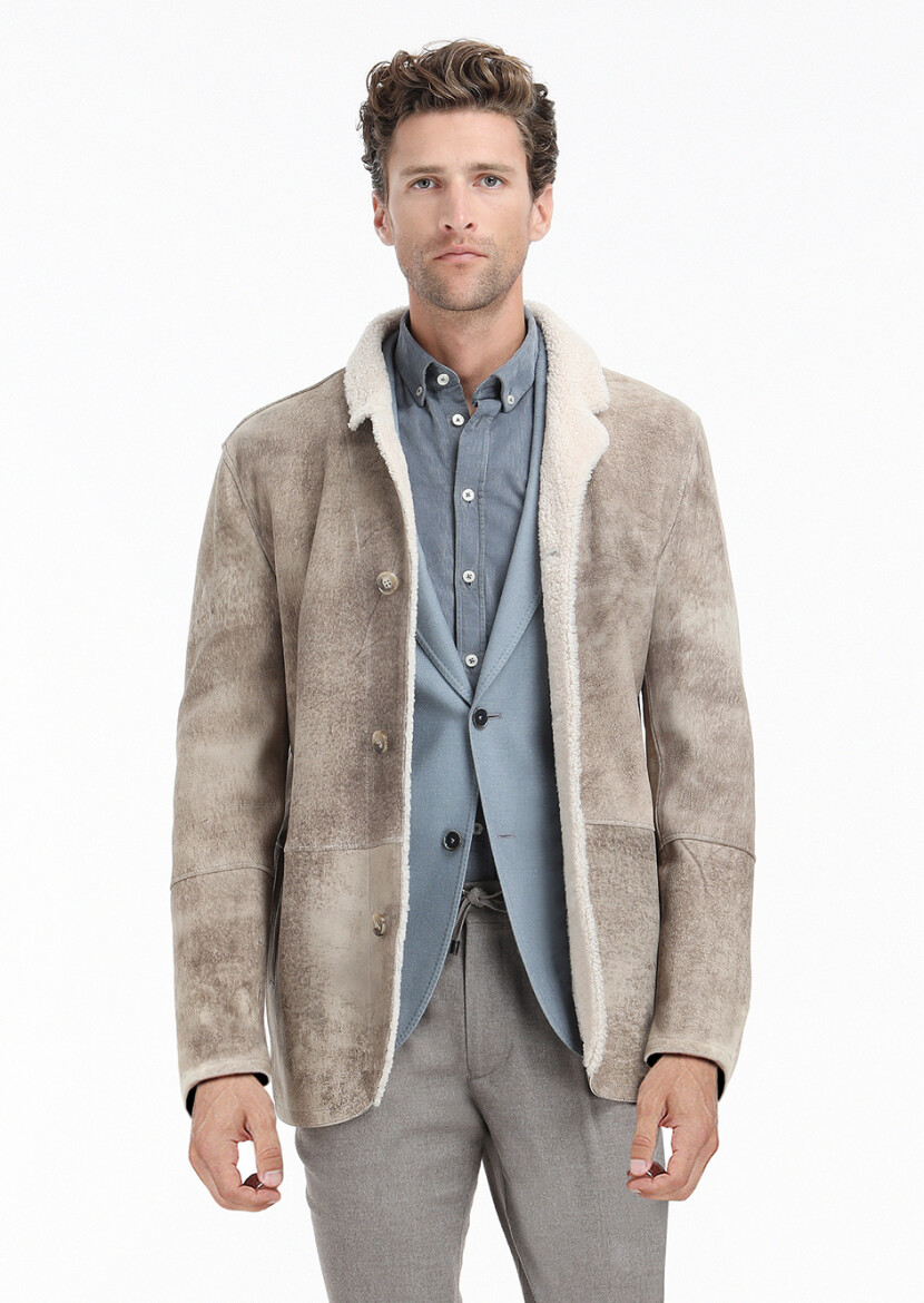 Blue Plain Shirt Shoulder Slim Fit Wool Blended Jacket - 3