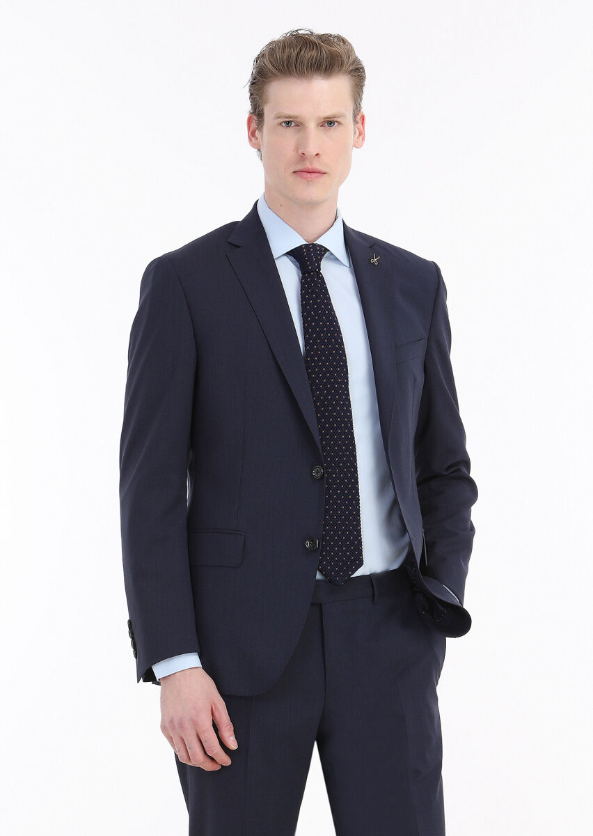 Blue Plain Slim Fit Long Weaving Classical Cotton Blended Shirt - 3