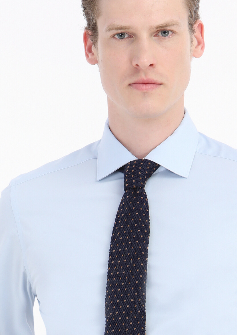 Blue Plain Slim Fit Long Weaving Classical Cotton Blended Shirt - 4