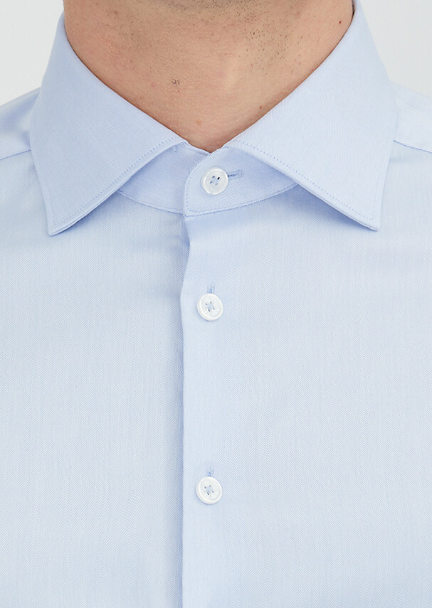 Blue Plain Slim Fit Non Iron Long Weaving Classical 100% Cotton Shirt - 4