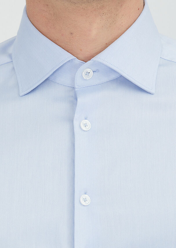 Blue Plain Slim Fit Non Iron Long Weaving Classical 100% Cotton Shirt - 4