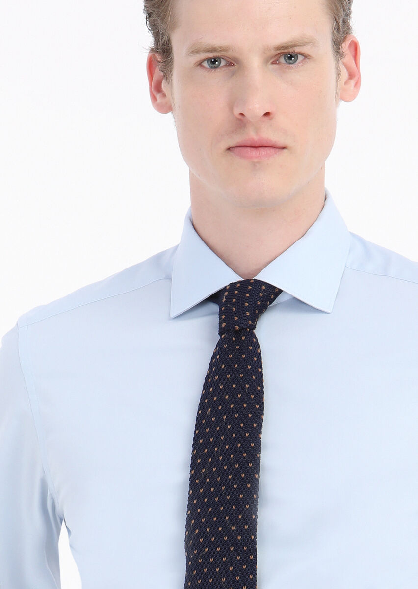 Blue Plain Slim Fit Weaving Classical Cotton Blended Shirt - 4