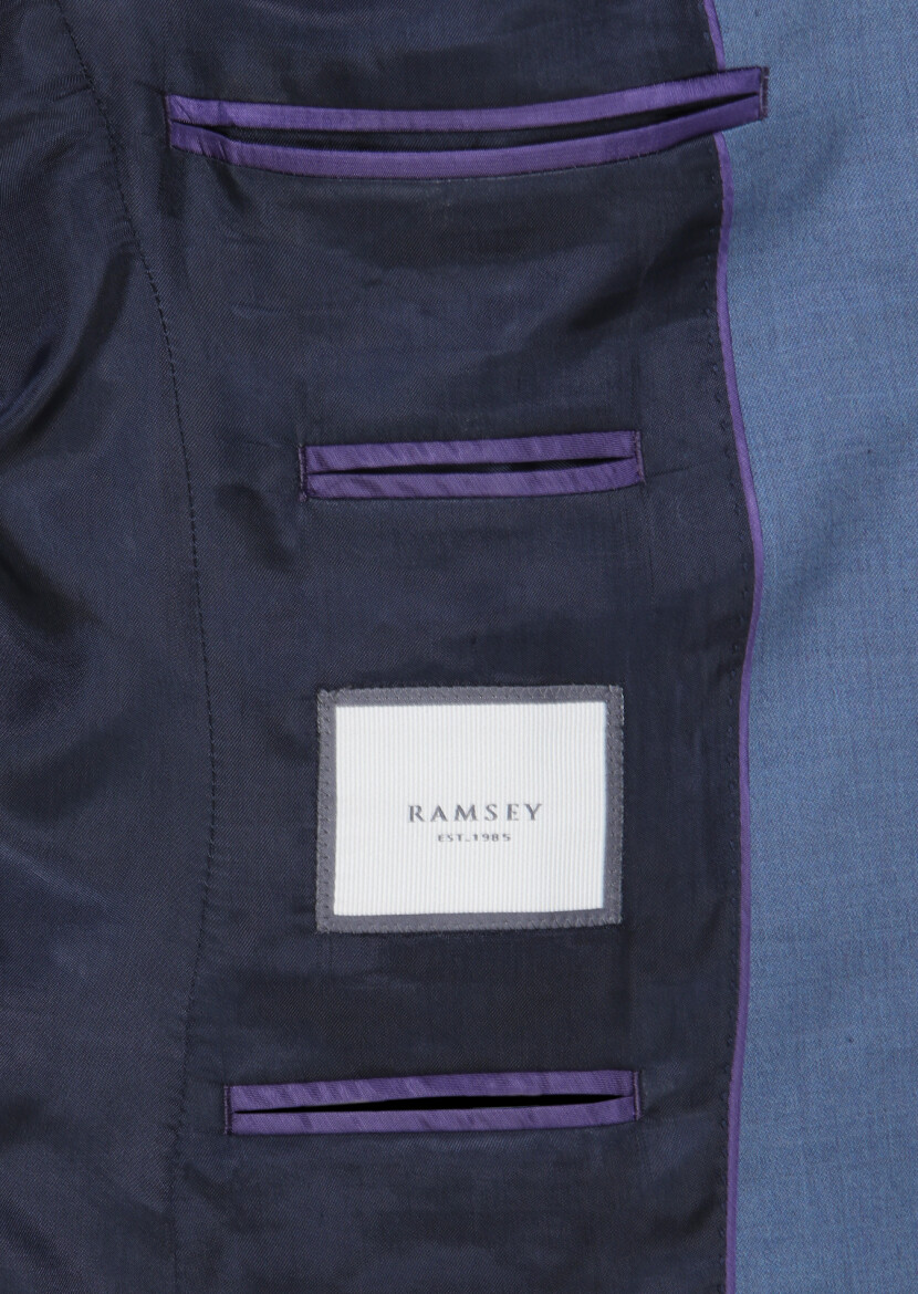 Blue Plain Wool Blended Suit - 6