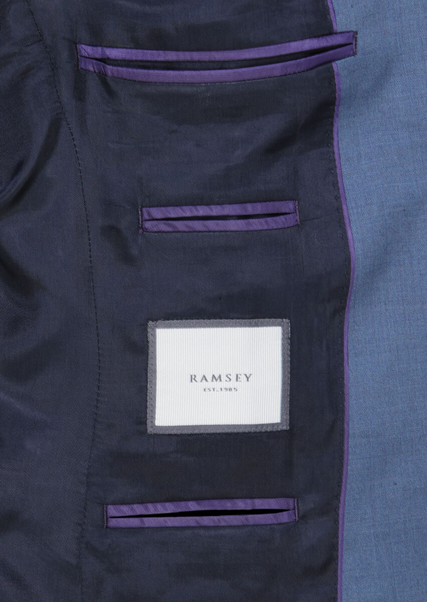 Blue Plain Wool Blended Suit - 6