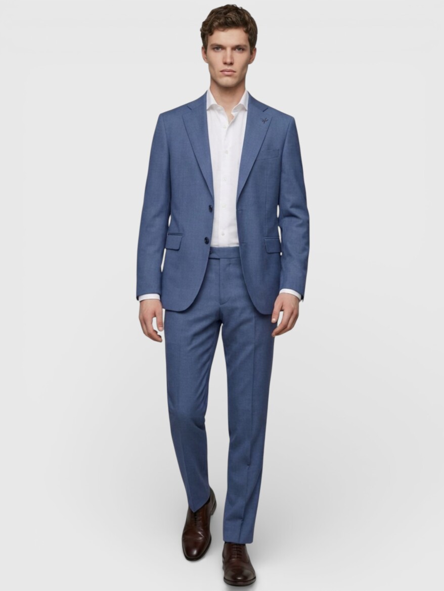 Blue Plain Wool Blended Suit - RAMSEY