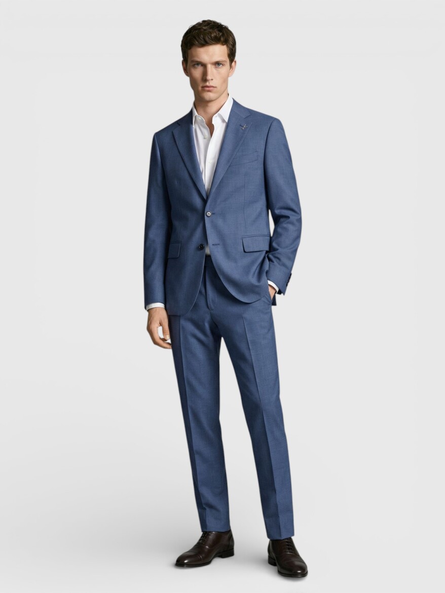 Blue Plain Wool Blended Suit - RAMSEY