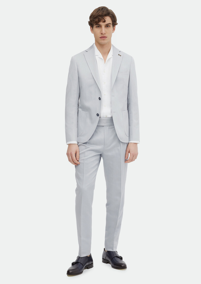 Blue Plain Zeroweight Slim Fit Cotton Blended Suit - RAMSEY