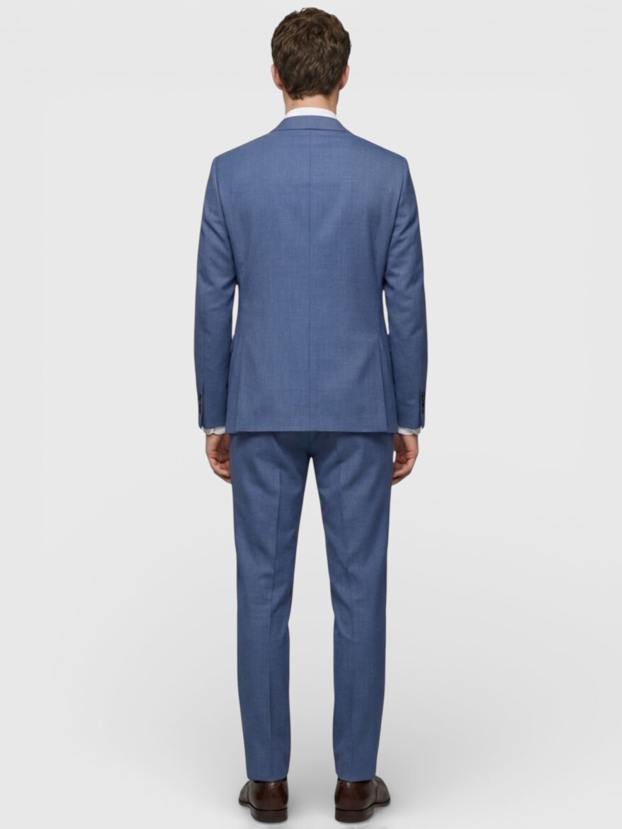 Blue Plain Zeroweight Slim Fit Wool Blended Suit - 4