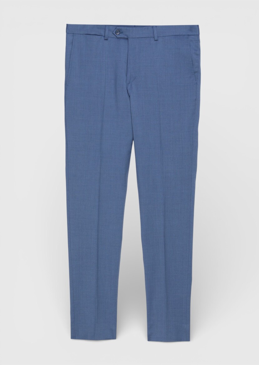 Blue Plain Zeroweight Slim Fit Wool Blended Suit - 6