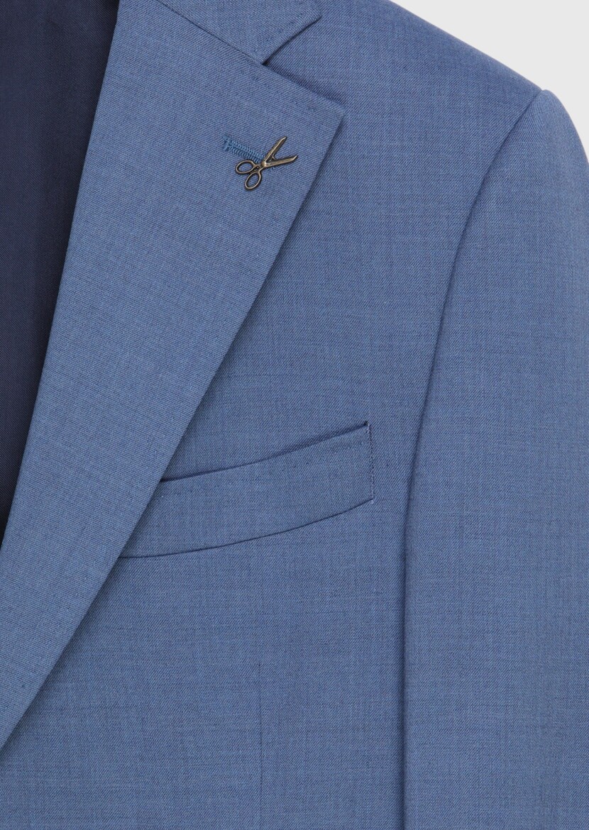 Blue Plain Zeroweight Slim Fit Wool Blended Suit - 7