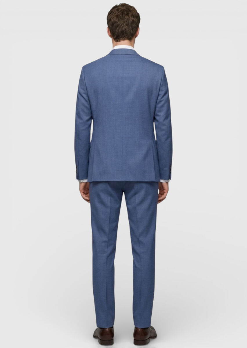 Blue Plain Zeroweight Slim Fit Wool Blended Suit - 4