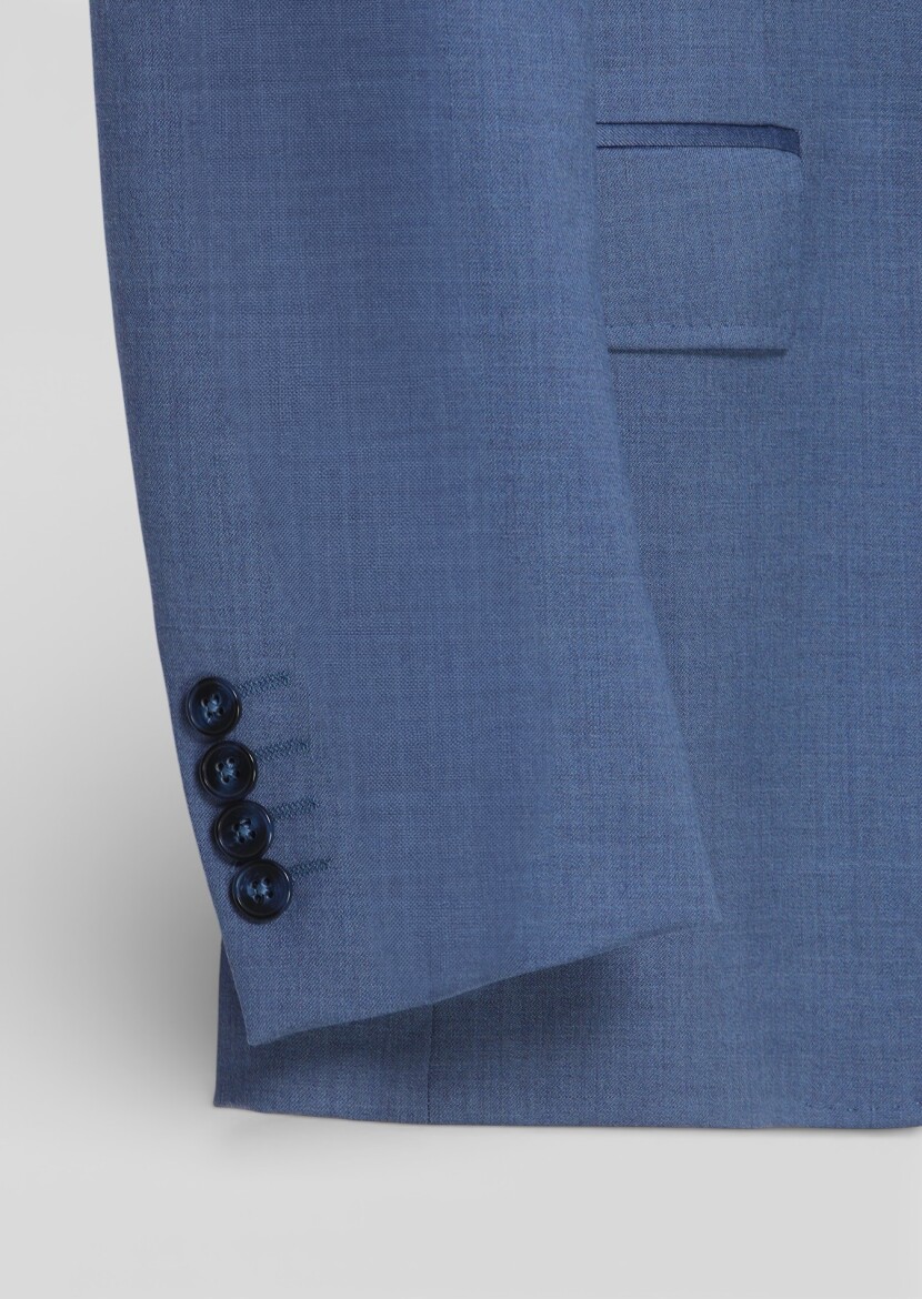 Blue Plain Zeroweight Slim Fit Wool Blended Suit - 7