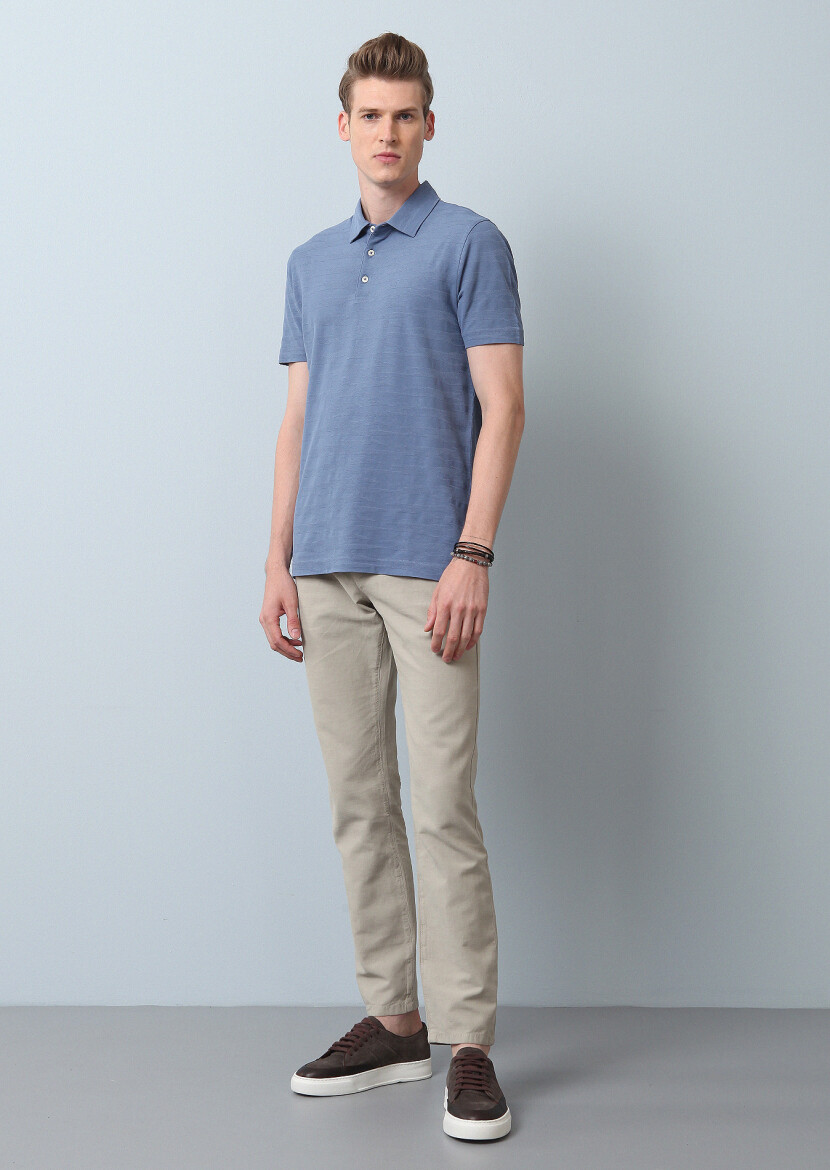 Blue Polo Neck 100% Cotton T-Shirt - 3