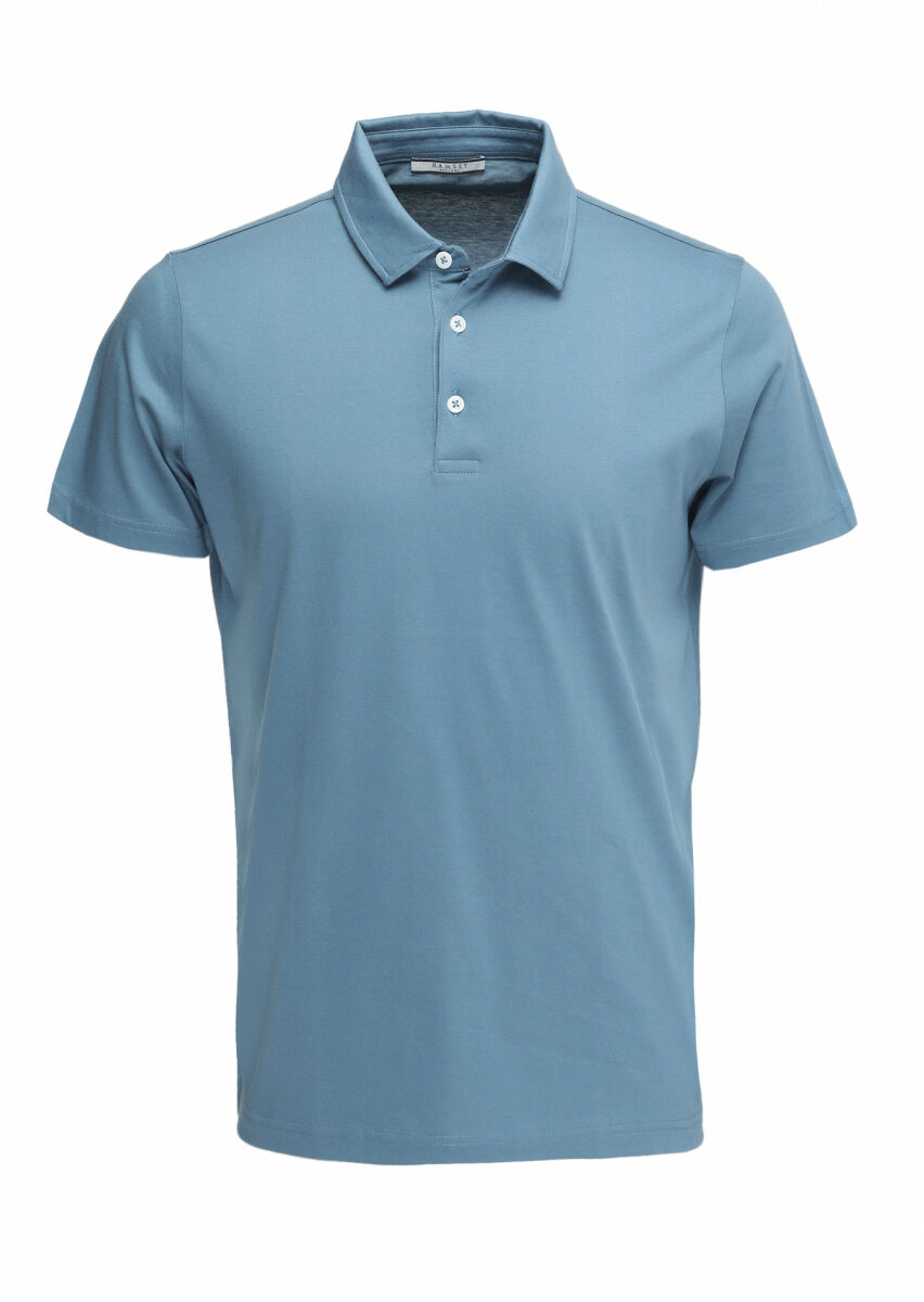 Blue Polo Neck 100% Cotton T-Shirt - 1