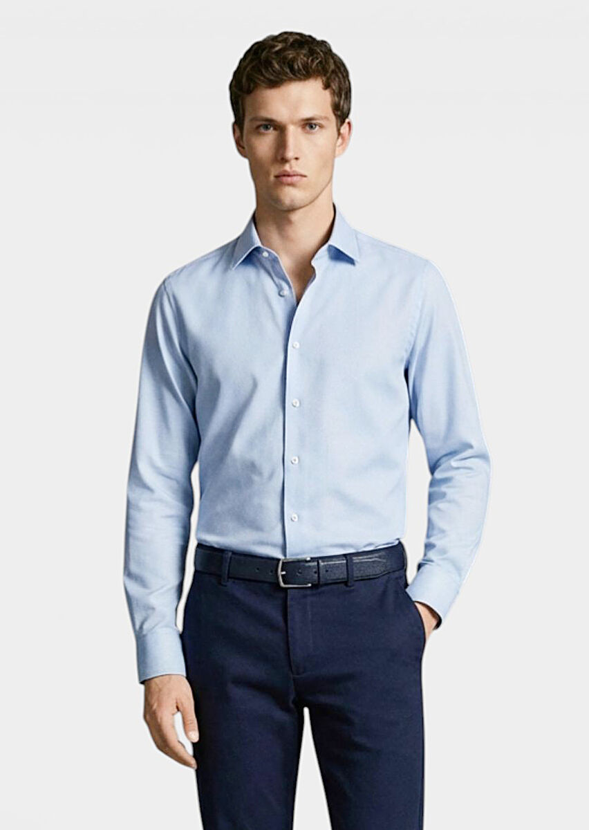 Blue Printed Casual Fit Long Knitting Casual Shirt - 1