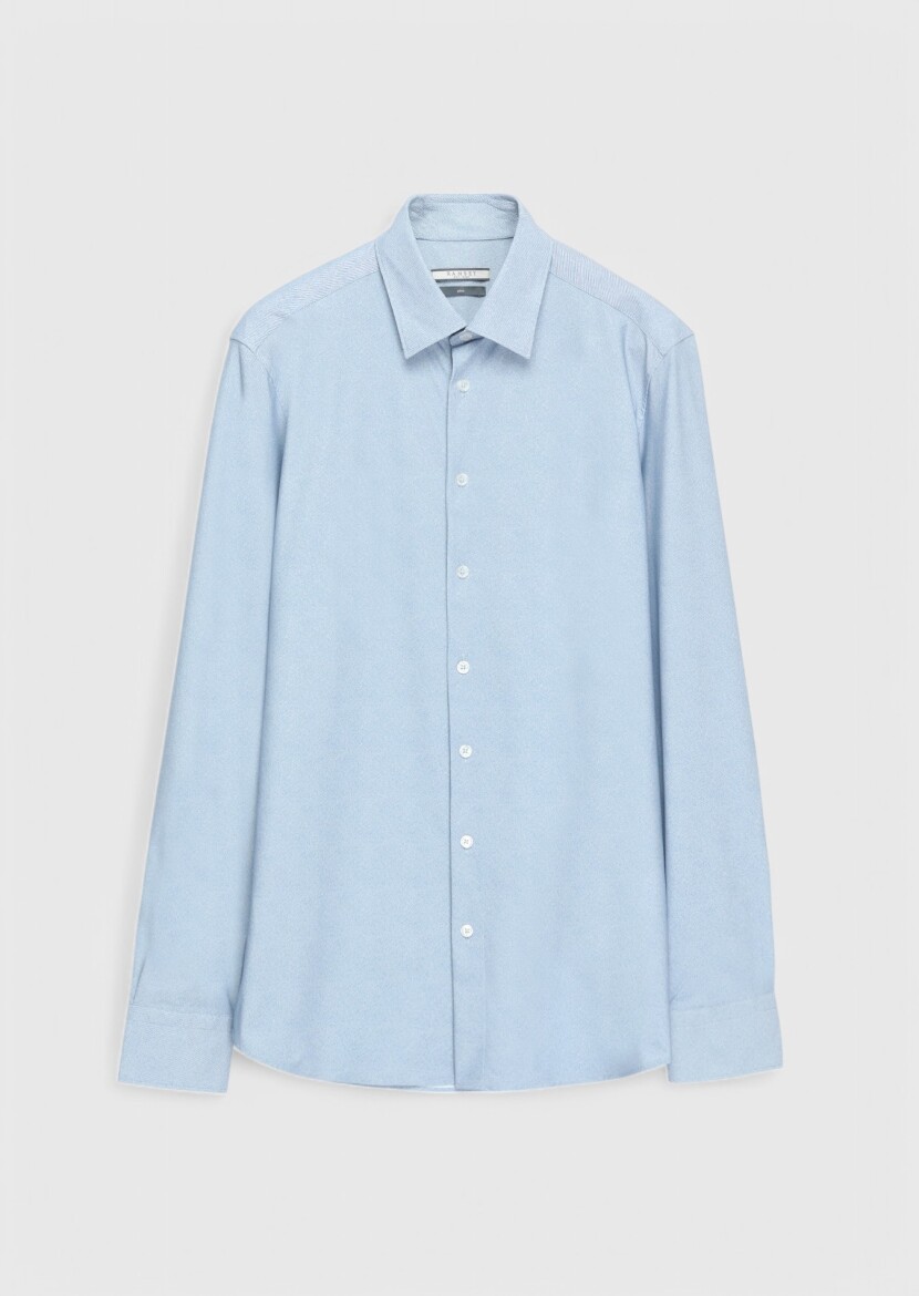 Blue Printed Casual Fit Long Knitting Casual Shirt - 5