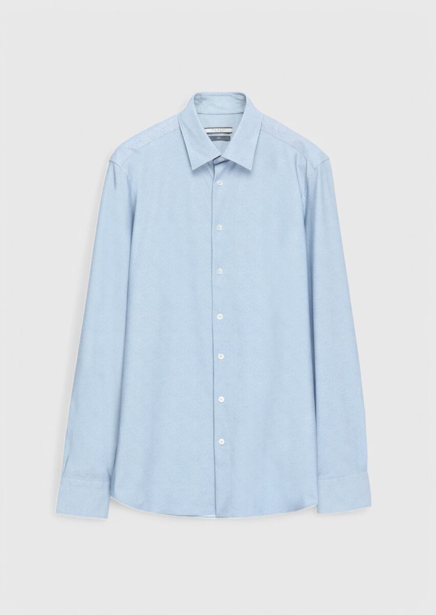 Blue Printed Casual Fit Long Knitting Casual Shirt - 5