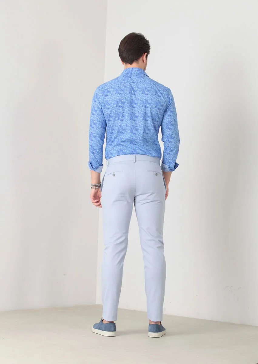 Blue Printed Fitted Fit Weaving Casual 100% Cotton Shirt - 4