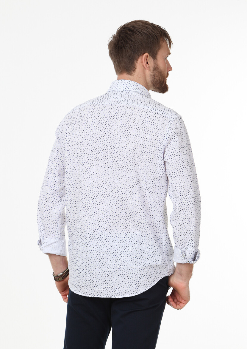 Blue Printed Regular Fit Long Weaving Casual 100% Cotton Shirt 