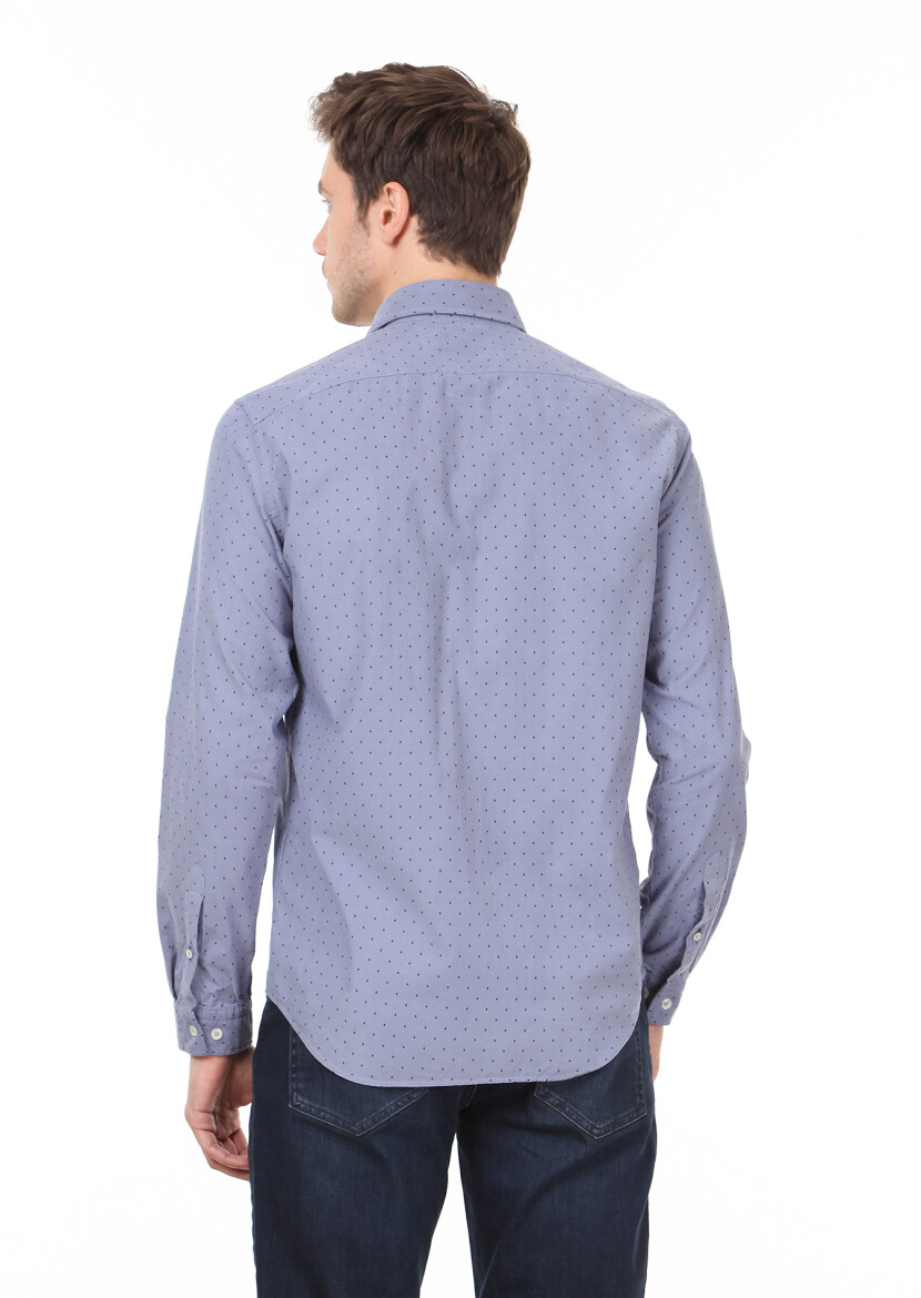 Blue Printed Regular Fit Long Weaving Casual 100% Cotton Shirt - 4