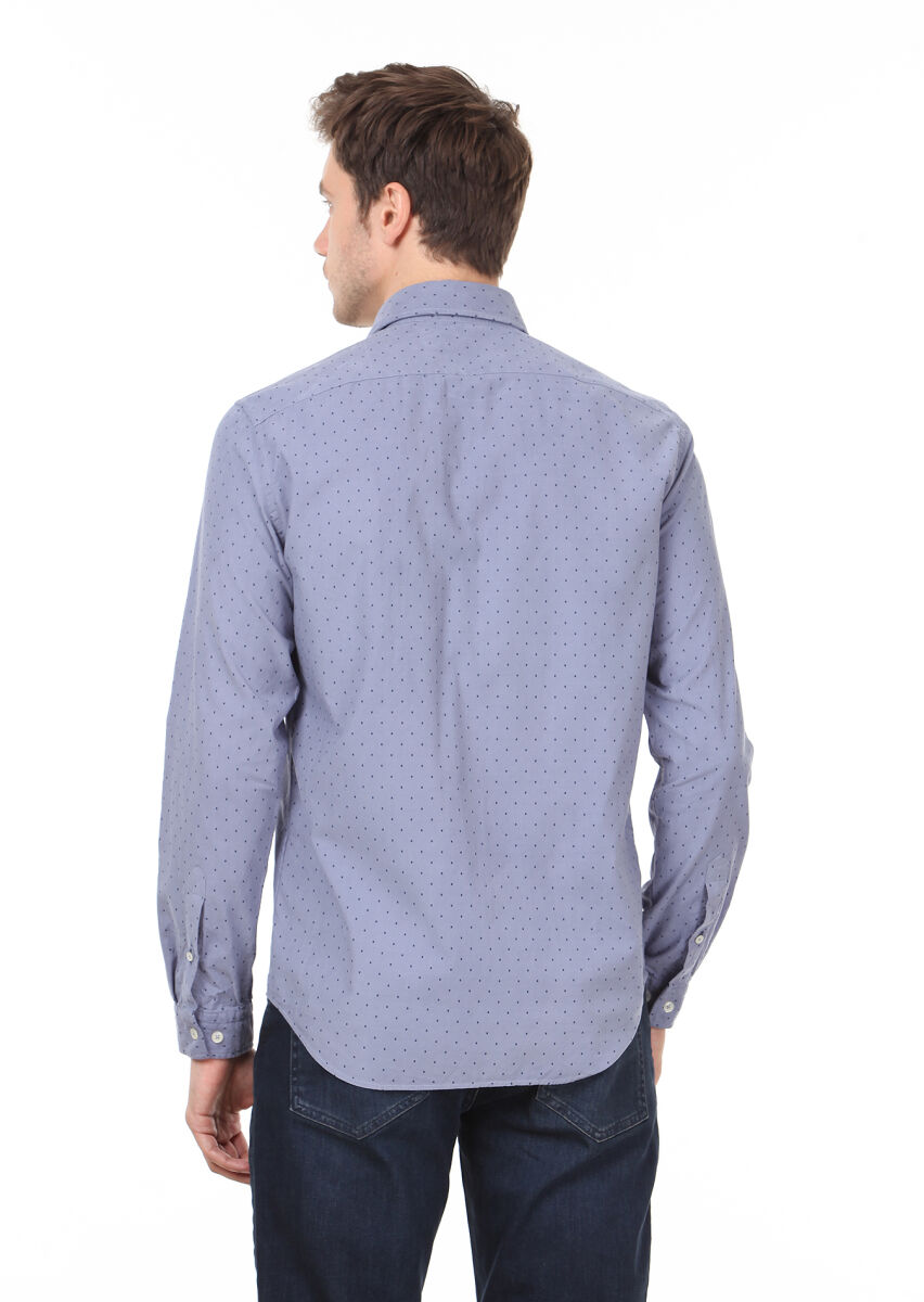 Blue Printed Regular Fit Long Weaving Casual 100% Cotton Shirt - 4