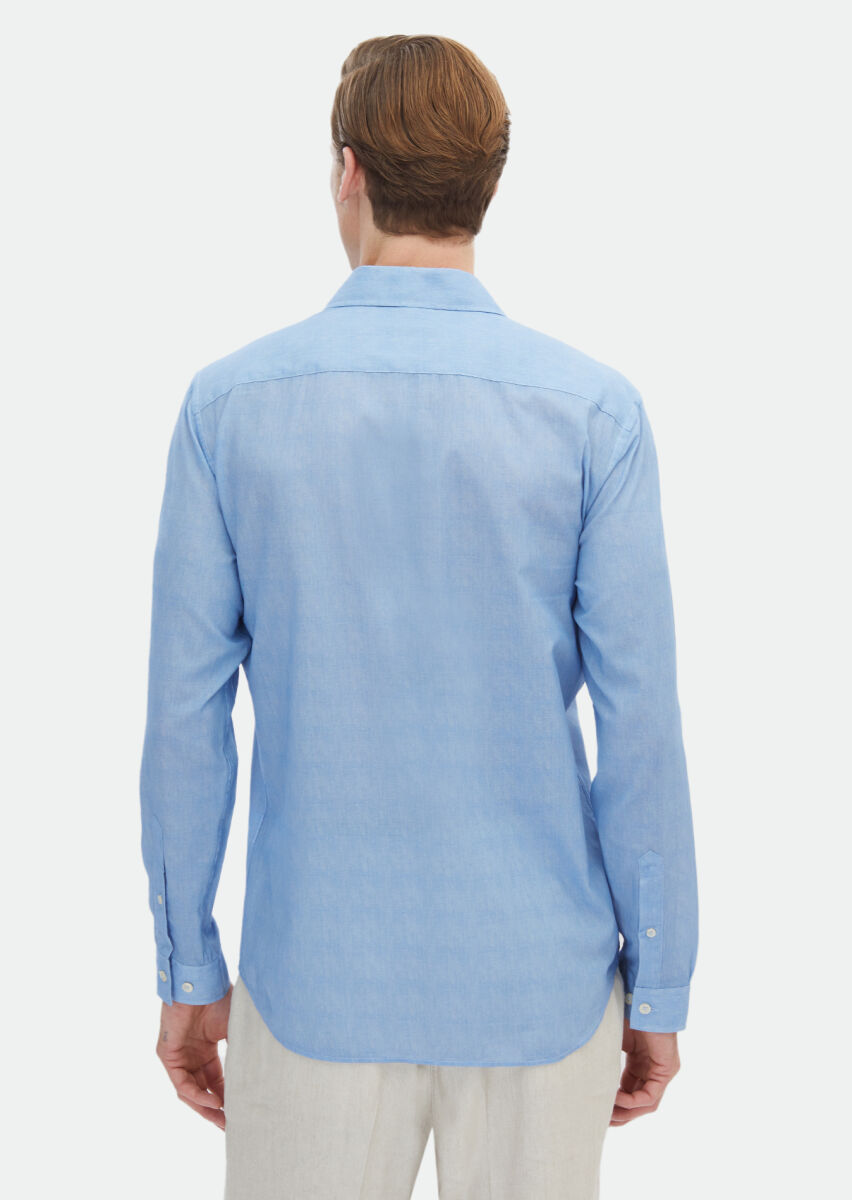 Blue Printed Regular Fit Long Weaving Casual 100% Cotton Shirt - 7