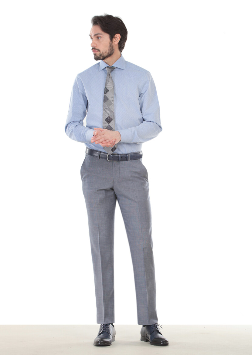 Blue Printed Regular Fit Long Weaving Classical 100% Cotton Shirt - 3