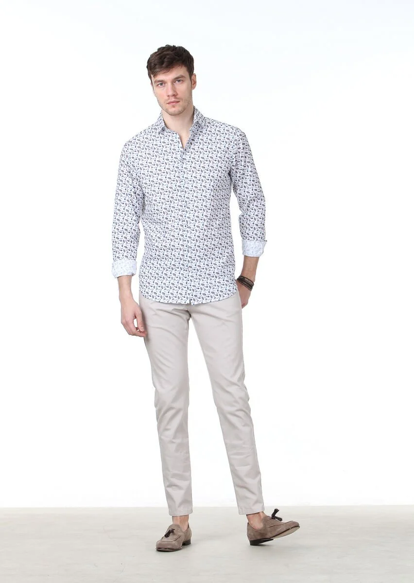 Blue Printed Regular Fit Weaving Casual 100% Cotton Shirt - 2