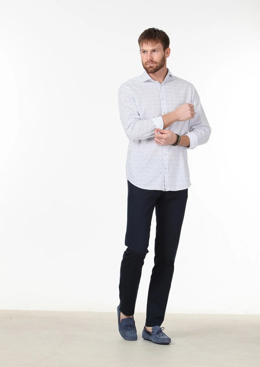 Blue Printed Regular Fit Weaving Casual 100% Cotton Shirt 