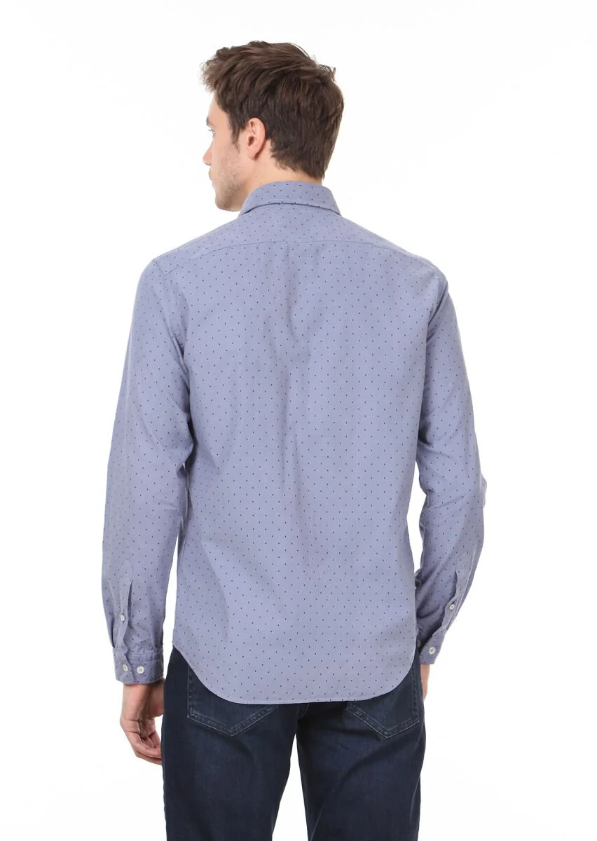 Blue Printed Regular Fit Weaving Casual 100% Cotton Shirt - 4