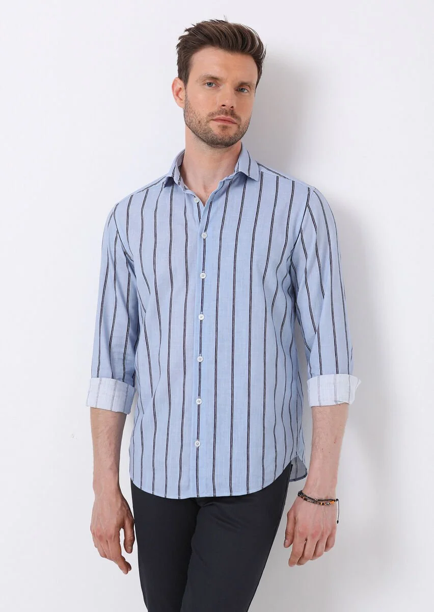 Blue Printed Regular Fit Weaving Casual 100% Cotton Shirt - 1