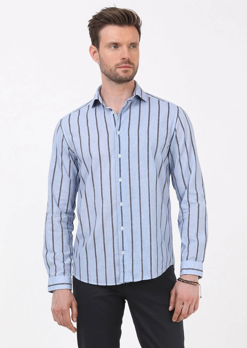 Blue Printed Regular Fit Weaving Casual 100% Cotton Shirt - 3