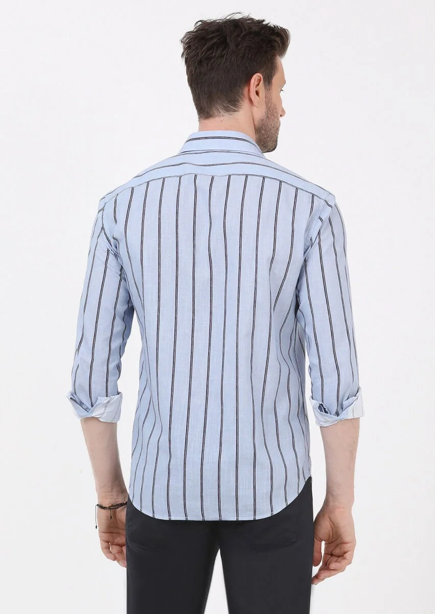 Blue Printed Regular Fit Weaving Casual 100% Cotton Shirt - 5