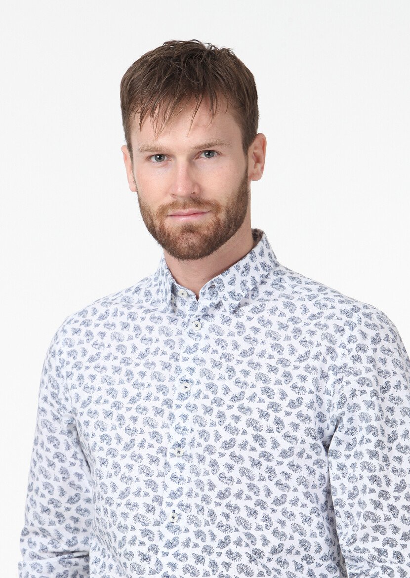 Blue Printed Regular Fit Weaving Casual Cotton Blended Shirt - 3