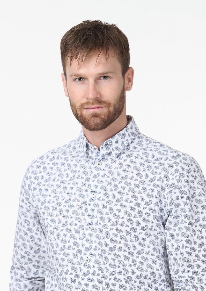 Blue Printed Regular Fit Weaving Casual Cotton Blended Shirt - 3