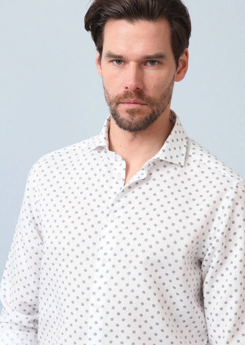 Blue Printed Regular Fit Weaving Casual Cotton Blended Shirt - 2