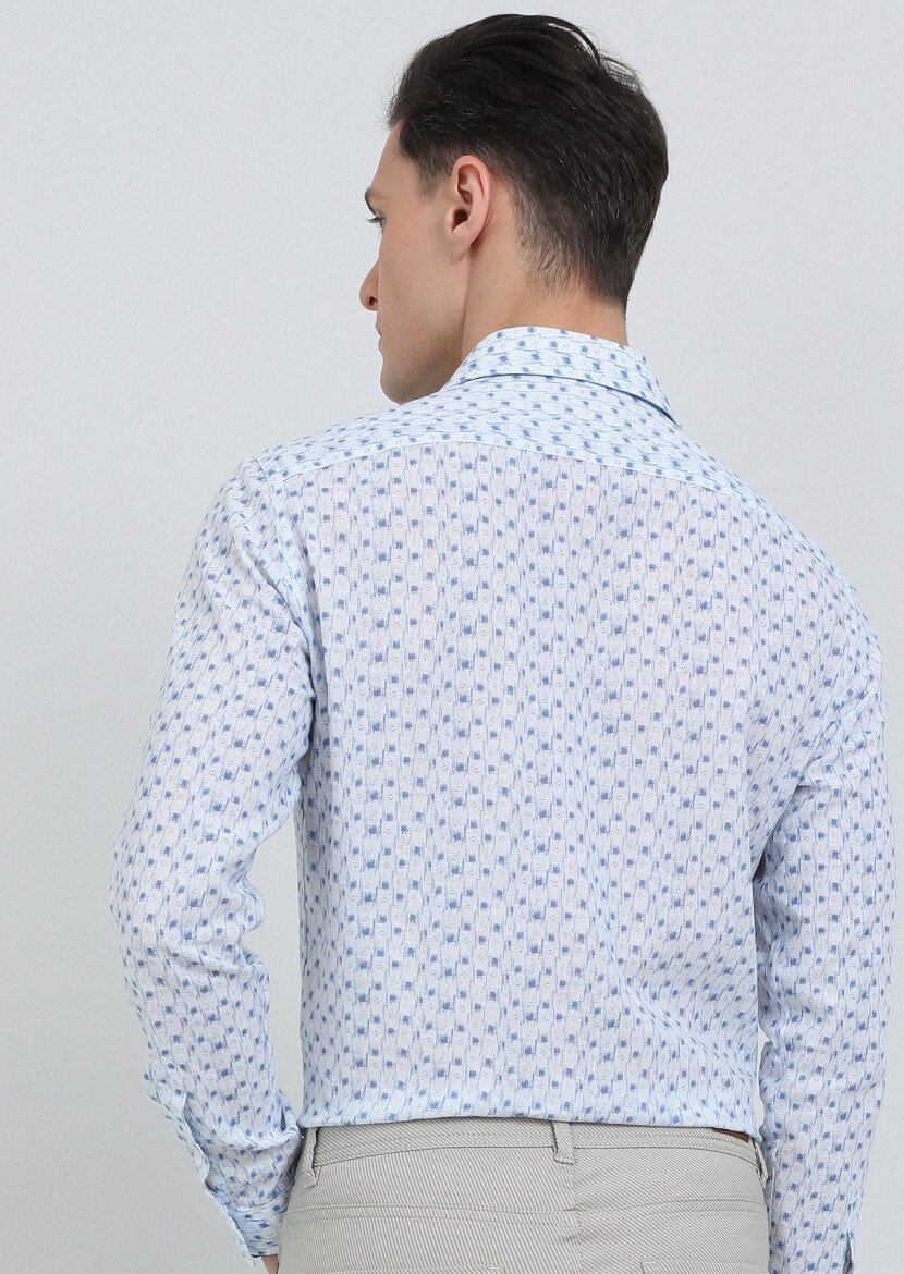 Blue Printed Regular Fit Weaving Casual Cotton Blended Shirt - 5