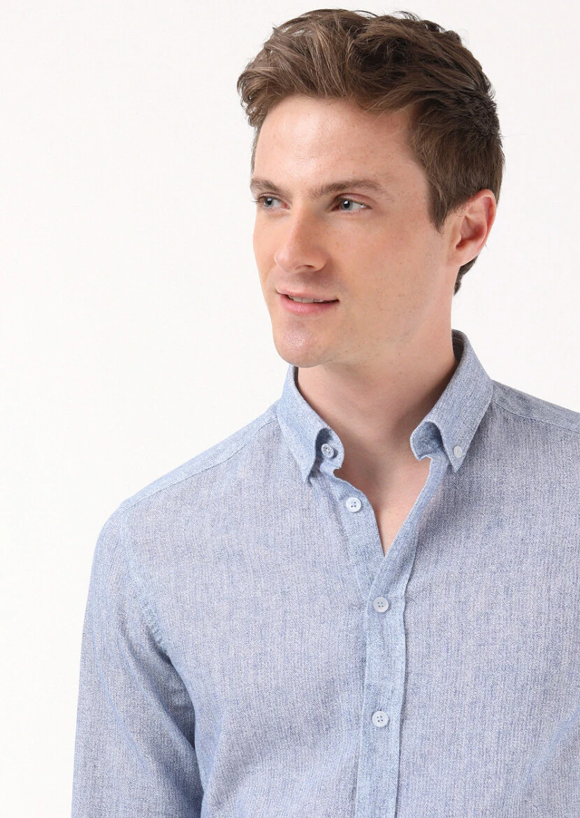 Blue Printed Regular Fit Weaving Casual Cotton Blended Shirt 