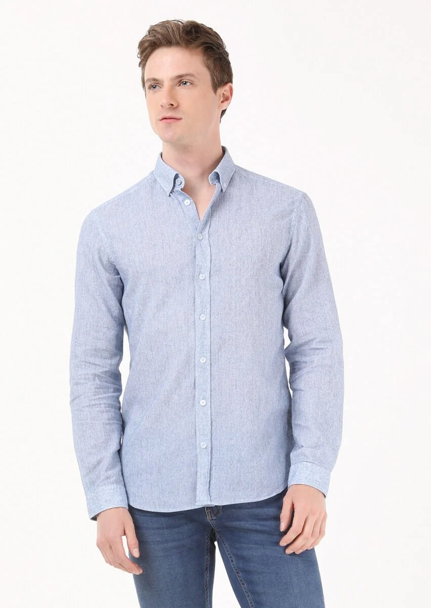 Blue Printed Regular Fit Weaving Casual Cotton Blended Shirt - 4