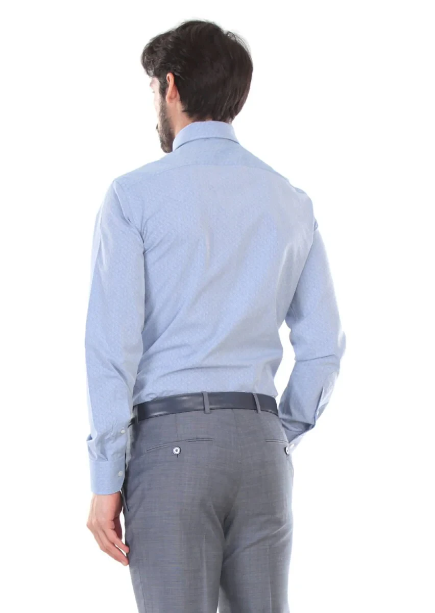 Blue Printed Regular Fit Weaving Classical 100% Cotton Shirt - 2